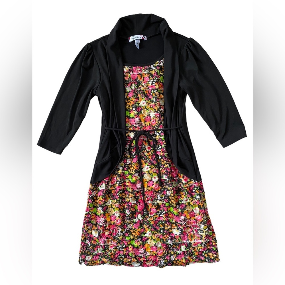 Speechless girls multi color floral ruffled dress size 7 fully lined tie front